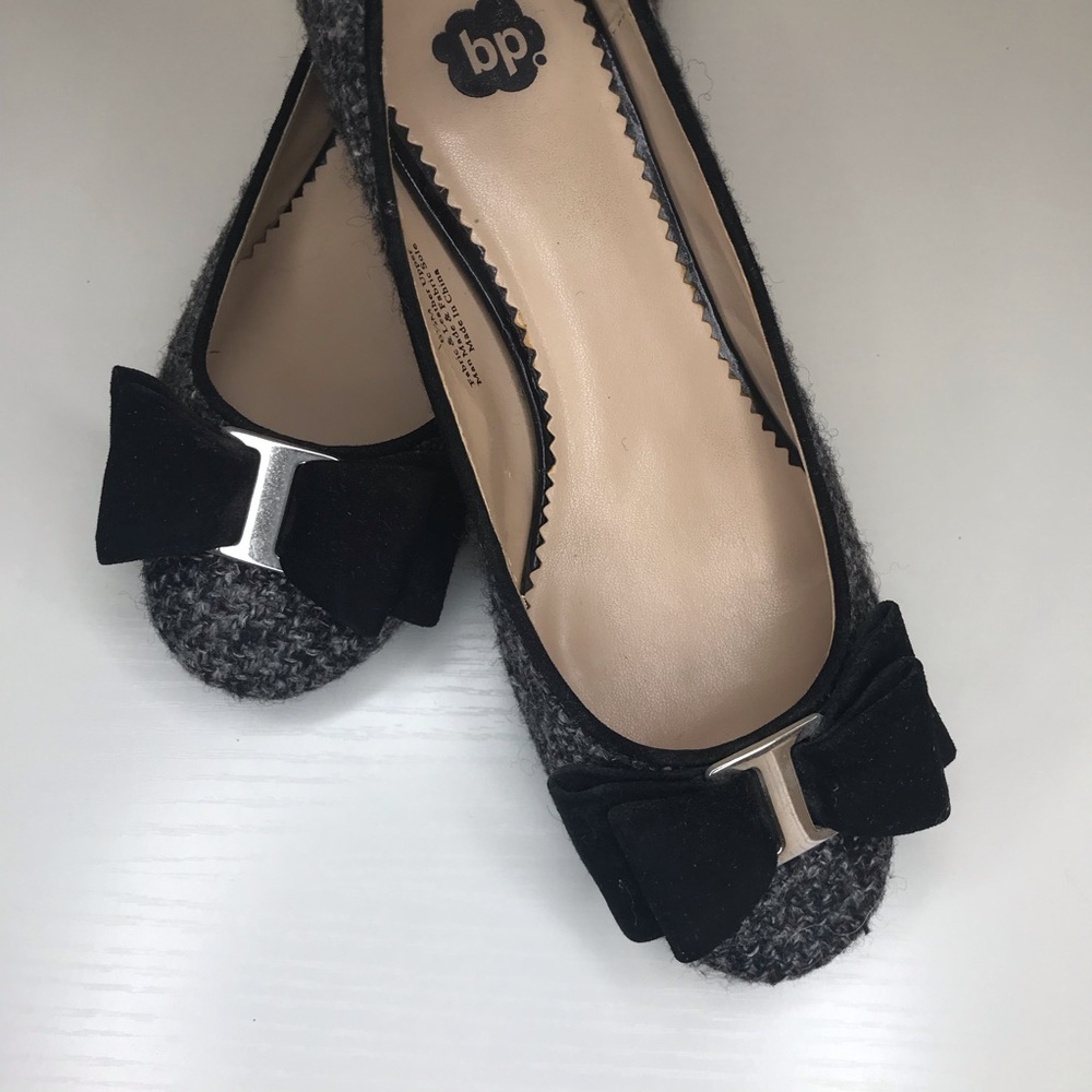 BP Tweed Ballet Flats with Black Bow - Picture 3 of 6